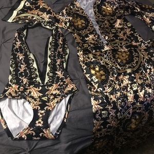 One piece swimsuit with matching robe cover-up